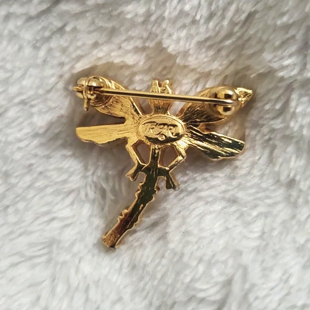Vintage Trifari Gold Tone and Enamel Dragonfly Pin Brooch Signed